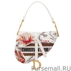 Knockoff Christian Dior Multicolor Saddle Camouflage Embroidered Canvas Bag With Multicolored Flowers White