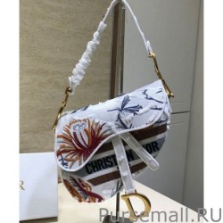 Knockoff Christian Dior Multicolor Saddle Camouflage Embroidered Canvas Bag With Multicolored Flowers White