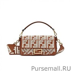 Inspired Fendi Baguette Leather Bag With FF Embroidery 8BR600 Coffee