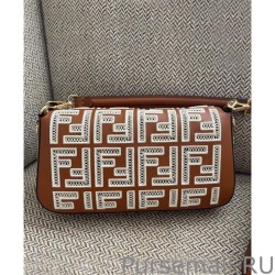 Inspired Fendi Baguette Leather Bag With FF Embroidery 8BR600 Coffee