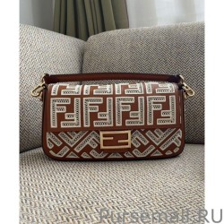 Inspired Fendi Baguette Leather Bag With FF Embroidery 8BR600 Coffee