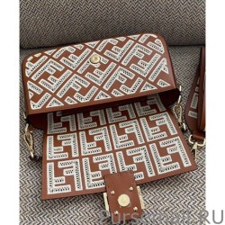 Inspired Fendi Baguette Leather Bag With FF Embroidery 8BR600 Coffee