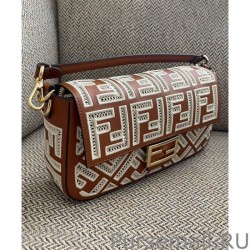 Inspired Fendi Baguette Leather Bag With FF Embroidery 8BR600 Coffee