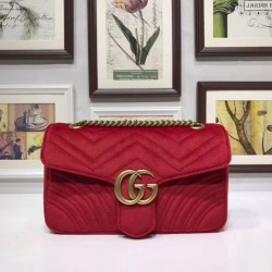 1:1 Mirror GG Marmont Velvet Shoulder Bag 443497 Red