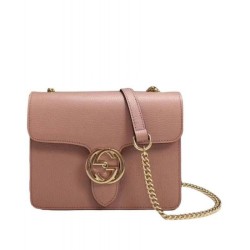 Knockoff Interlocking Chain Leather Cross Body Bag 510304 Pink