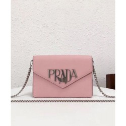 Wholesale Prada Macro Logo Leather Crossbody Bag 1BD097 Pink