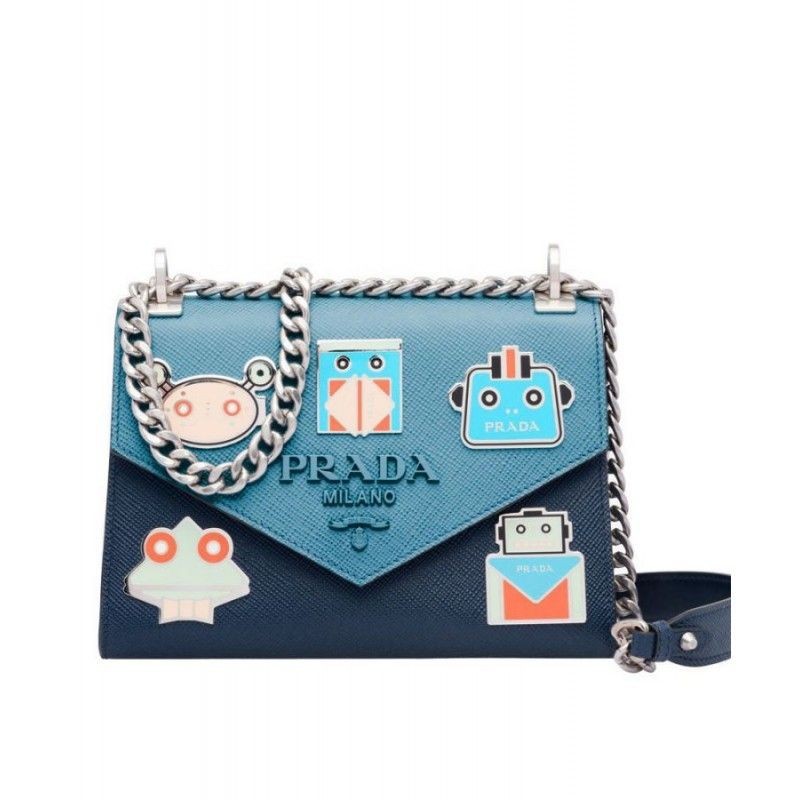 Fashion Prada Monochrome Logo Shoulder Bag 1BD127 Blue