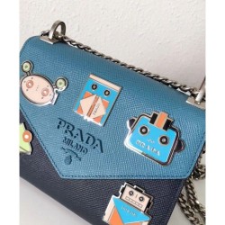 Fashion Prada Monochrome Logo Shoulder Bag 1BD127 Blue