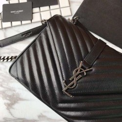 High YSL Saint Laurent Medium Monogram Kate Chain Shoulder Bag Black