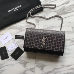 Designer YSL Saint Laurent Medium Monogram Kate Diamond Cowhide Bag Black