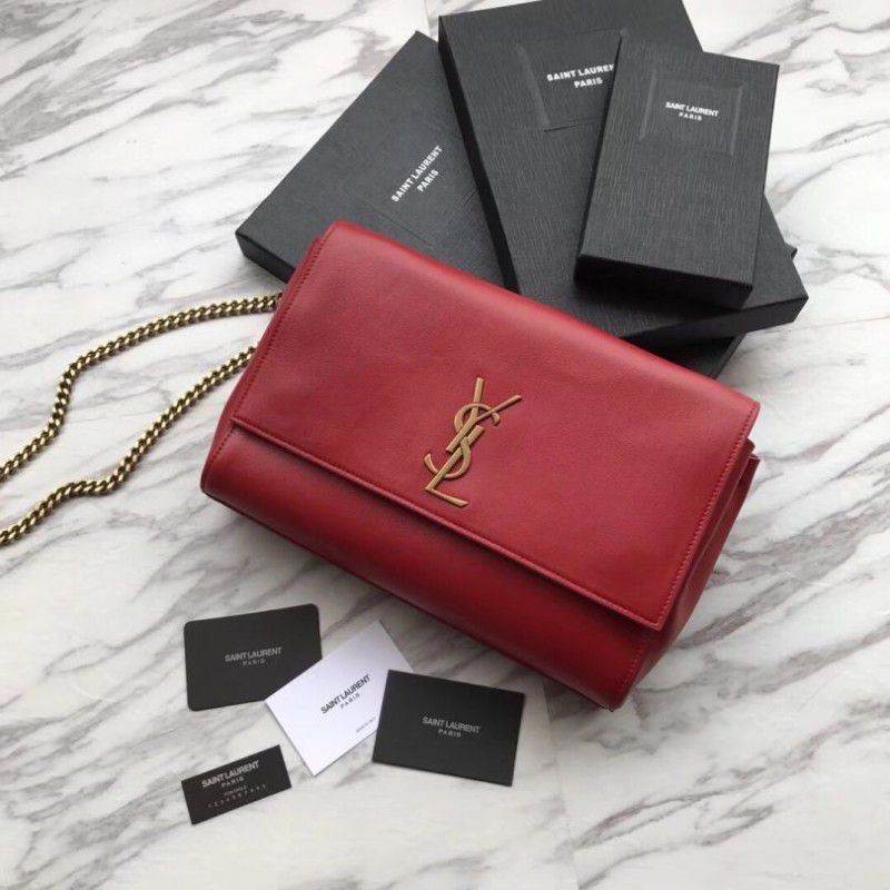 Top Quality YSL Saint Laurent Medium Reversible Kate Suede and Smooth Leather Red