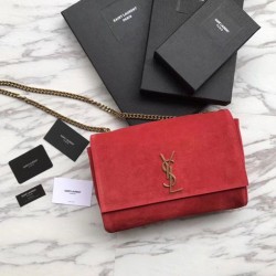 Top Quality YSL Saint Laurent Medium Reversible Kate Suede and Smooth Leather Red