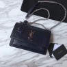 Perfect YSL Saint Laurent Medium Sunset Bag In Crocodile Embossed Shiny Leather Dark Blue