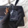 Perfect YSL Saint Laurent Medium Sunset Bag In Crocodile Embossed Shiny Leather Dark Blue