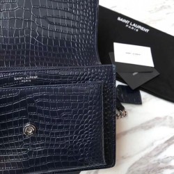 Perfect YSL Saint Laurent Medium Sunset Bag In Crocodile Embossed Shiny Leather Dark Blue