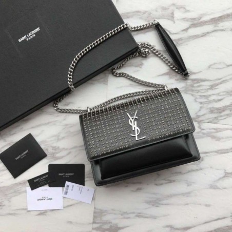 Perfect YSL Saint Laurent Sunset Diamond Cowhide Bag Black