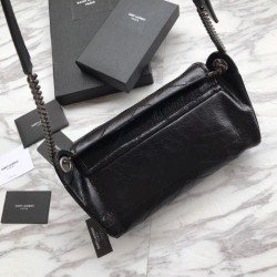 Replicas YSL Saint Laurent Niki Body Bag Crinkled Vintage Leather Black