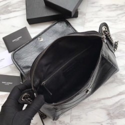 Replicas YSL Saint Laurent Niki Body Bag Crinkled Vintage Leather Black