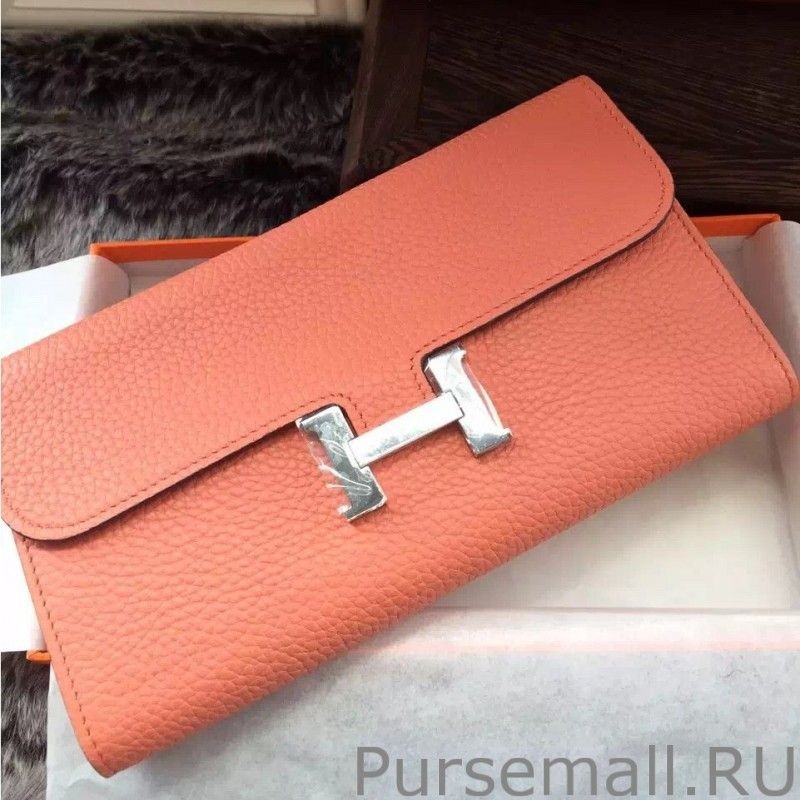 1:1 Mirror Hermes Constance Long Wallet In Crevette Leather