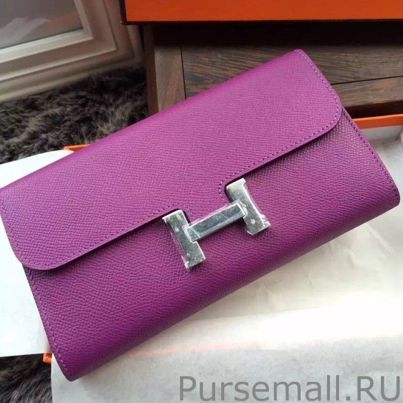 Perfect Hermes Constance Long Wallet In Cyclamen Epsom Leather