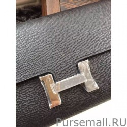 Luxury Hermes Constance Long Wallet In Black Epsom Leather