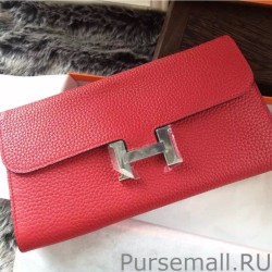 Inspired Hermes Constance Long Wallet In Vermillion Leather