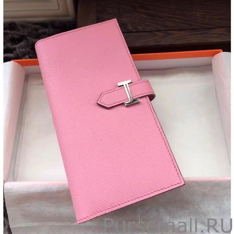 Inspired Hermes Bearn Wallet In Pink Epsom Leather