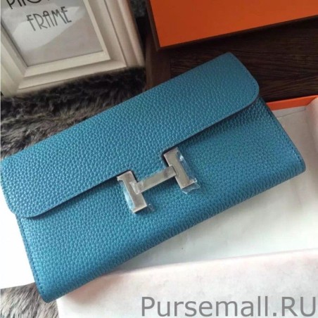 AAA+ Hermes Constance Long Wallet In Jean Blue Leather