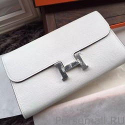1:1 Mirror Hermes Constance Long Wallet In White Epsom Leather