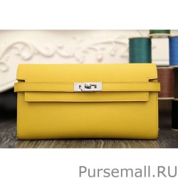 Designer Hermes Kelly Longue Wallet In Yellow Epsom Leather