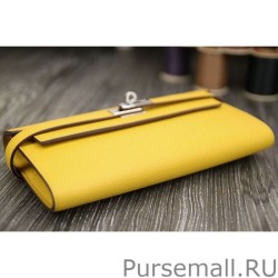 Designer Hermes Kelly Longue Wallet In Yellow Epsom Leather