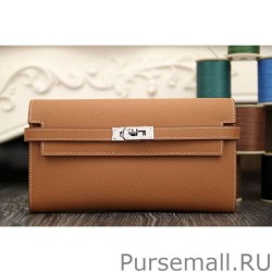 High Hermes Kelly Longue Wallet In Brown Epsom Leather