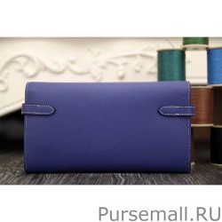 Inspired Hermes Kelly Longue Wallet In Electric Blue Epsom Leather