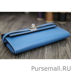 Replica Hermes Kelly Longue Wallet In Jean Blue Epsom Leather