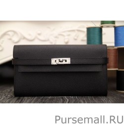 Knockoff Hermes Kelly Longue Wallet In Black Epsom Leather