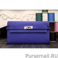 Top Quality Hermes Kelly Longue Wallet In Electric Blue Clemence Leather