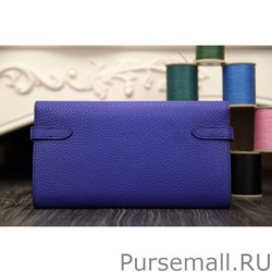 Top Quality Hermes Kelly Longue Wallet In Electric Blue Clemence Leather