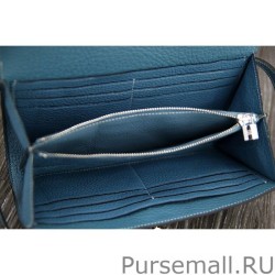 Copy Hermes Kelly Longue Wallet In Jean Blue Clemence Leather