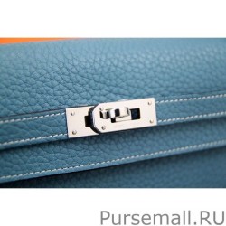 Copy Hermes Kelly Longue Wallet In Jean Blue Clemence Leather