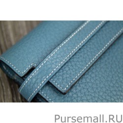 Copy Hermes Kelly Longue Wallet In Jean Blue Clemence Leather