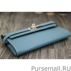 Copy Hermes Kelly Longue Wallet In Jean Blue Clemence Leather