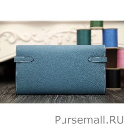 Copy Hermes Kelly Longue Wallet In Jean Blue Clemence Leather