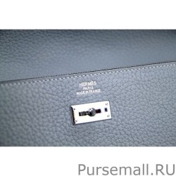 High Quality Hermes Kelly Longue Wallet In Blue Lin Clemence Leather