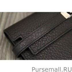 Top Hermes Kelly Longue Wallet In Black Clemence Leather