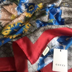 Inspired GG Bouquets Print Silk Scarf 140 x 140 Blue