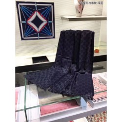 Top Quality GG Jacquard Pattern Knit Scarf With Fiinge Men Blue
