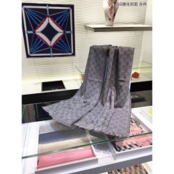 7 Star GG Jacquard Pattern Knit Scarf With Fiinge Men Gray