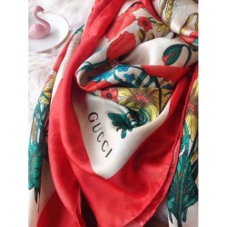 High Quality GG Silk Scarf 140 x 140 Red