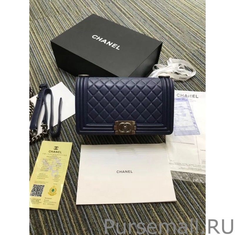 High Quality Boy Classic Flap Bag A67086 Royal Blue Bronze Hardware