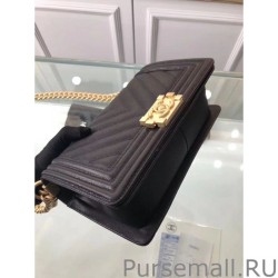 Luxury Chevron Boy Bag Caviar Leather A67086 Black